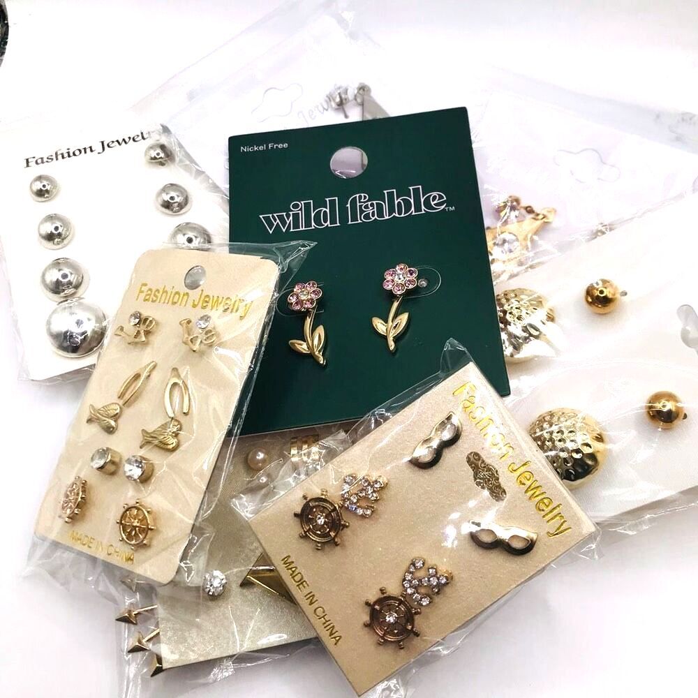 Gold Stud Earrings Silver Stud Earrings Dangle Earring Bundle